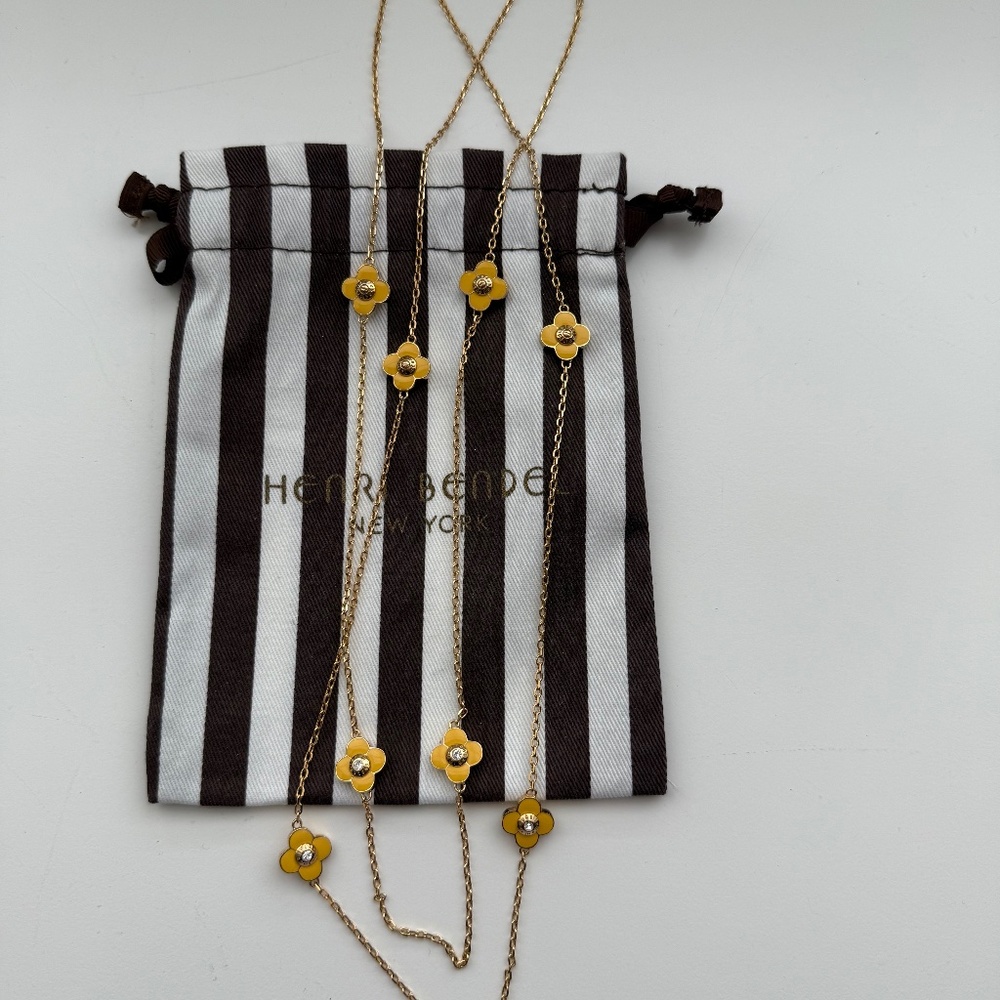 Henri Bendel long yellow flower necklace
